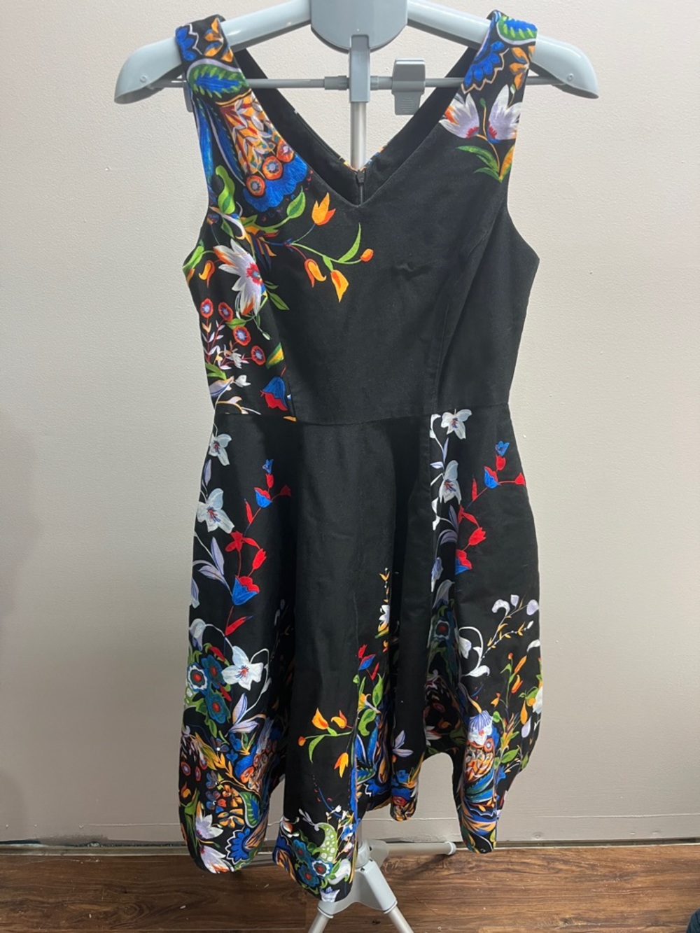 Black Floral Fit-and-Flare Dress